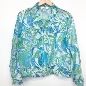 Erin London Tropical Green / Blue Semi Sheer Zip Up Lightweight Jacket